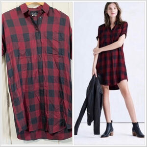 Madewell Courier Buffalo Plaid red black shirt dress size xs